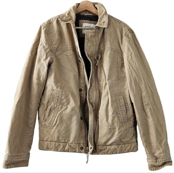 Old Navy Sherpa Lined Canvas Full Zip Khaki Jacket - Picture 1 of 9